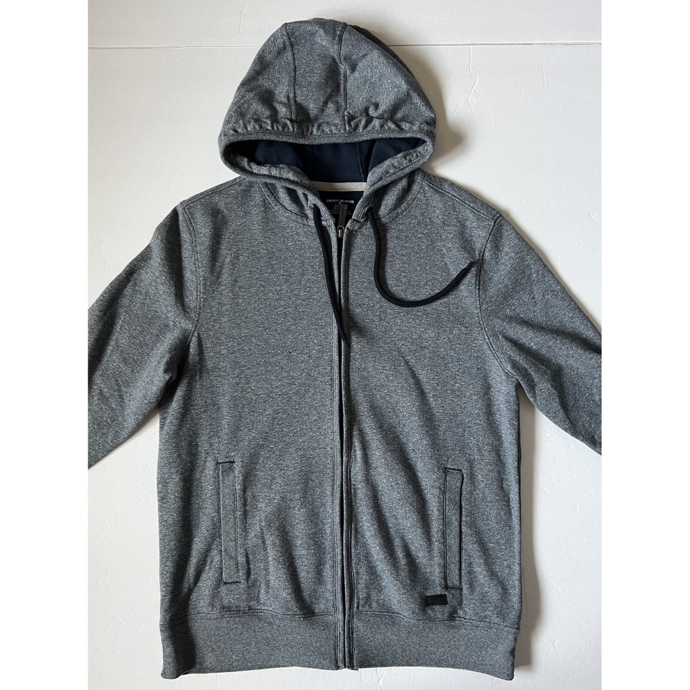 DKNY - Men's Full-Zip Heather Blue Hoodie‎ Sweatshirt Jacket - Size Small